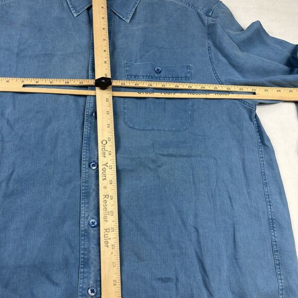 Indigo Palms Linen Button Down Shirt Large Blue Coastal Soft Worn Casual Beachy - Picture 7 of 12